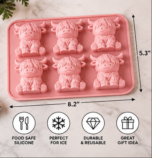 Highland Cow Silicone Ice Cube Mold — 6-Cavity Novelty Tray