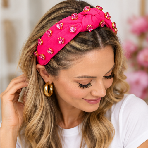 Giddy Up Glam Heart Crystal Top Knot Headband – Blush Pink & Hot Pink