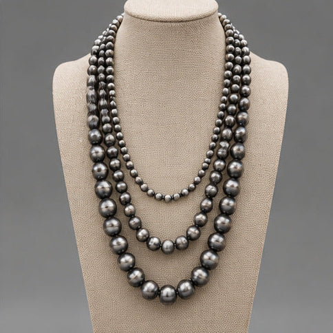 Western Triple-Strand Faux Navajo Pearl Necklace | Burnished Silver