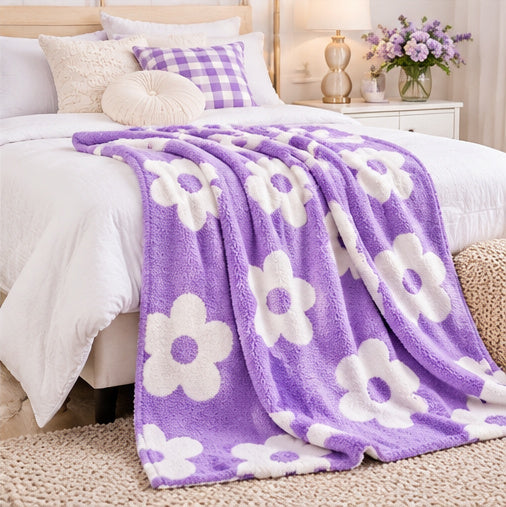 Lilac & Coconut Flower Plush Cozy Throw Blanket