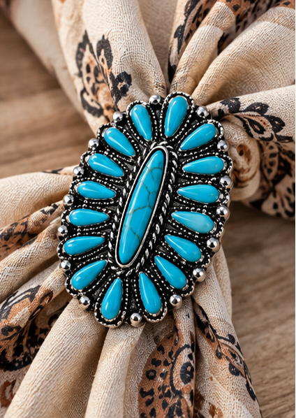 Faux Turquoise Cluster Wild Rag Scarf Slide