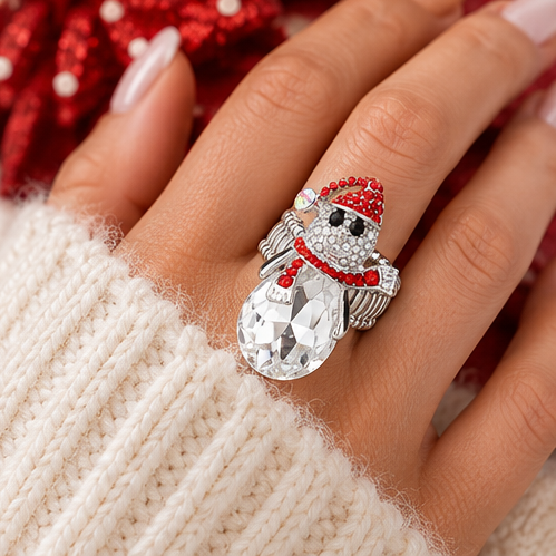 Snowman Sparkle Teardrop Stretch Ring