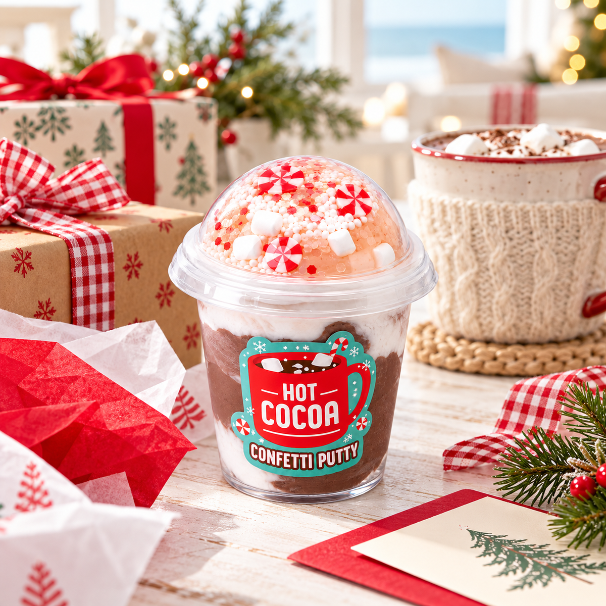 Hot Cocoa Confetti Putty Cup — Christmas Slime Stocking Stuffer