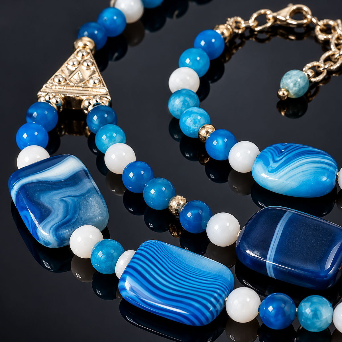 Blue Agate Gemstone Necklace & Bracelet Set