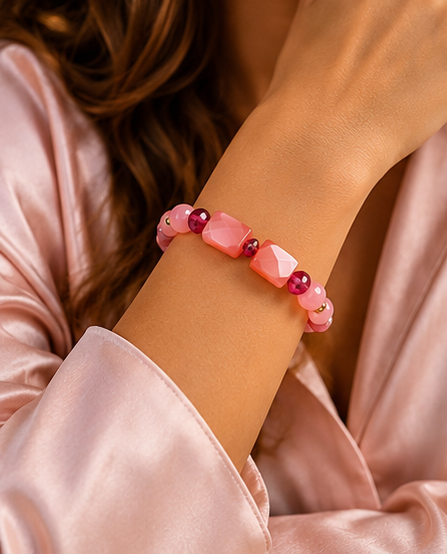 Rose Quartz & Mother of Pearl Necklace and Bracelet Set