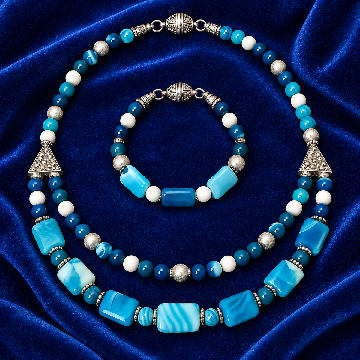 Necklace & Bracelet Set, 2-Strand White Agate