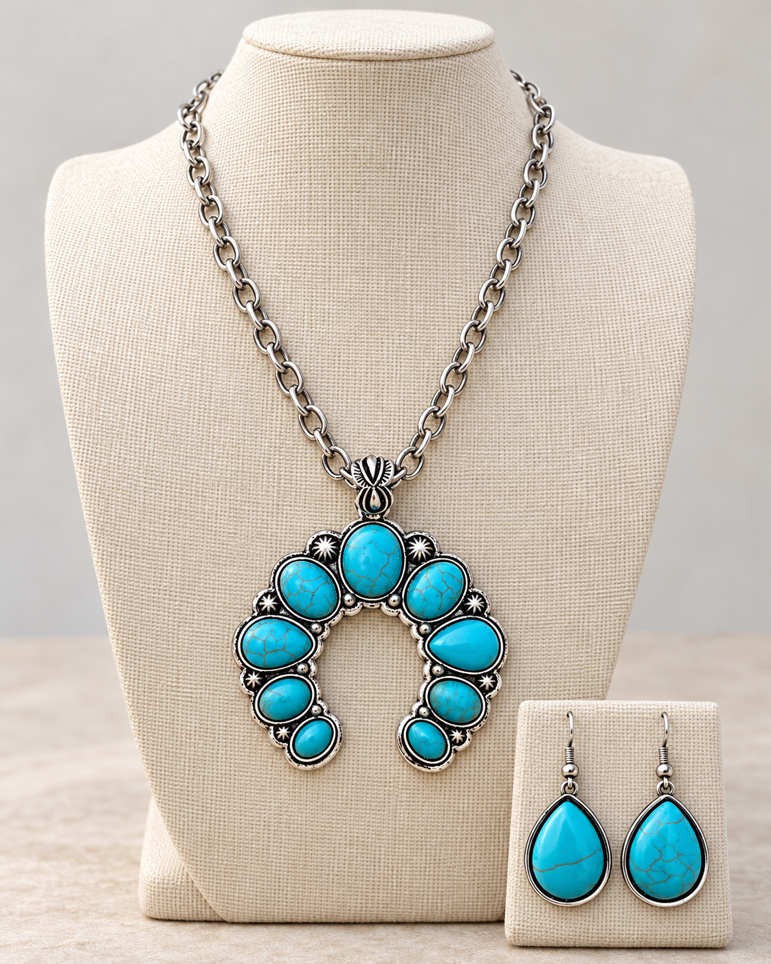 Western Faux Naja Turquoise-Tone Necklace & Earring Set