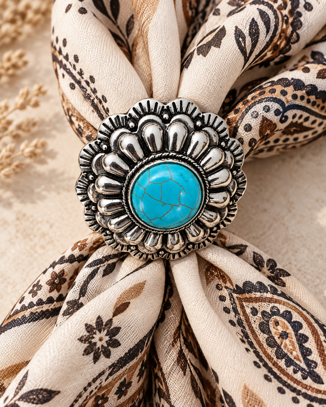 Faux Turquoise Concho Western Scarf Slide