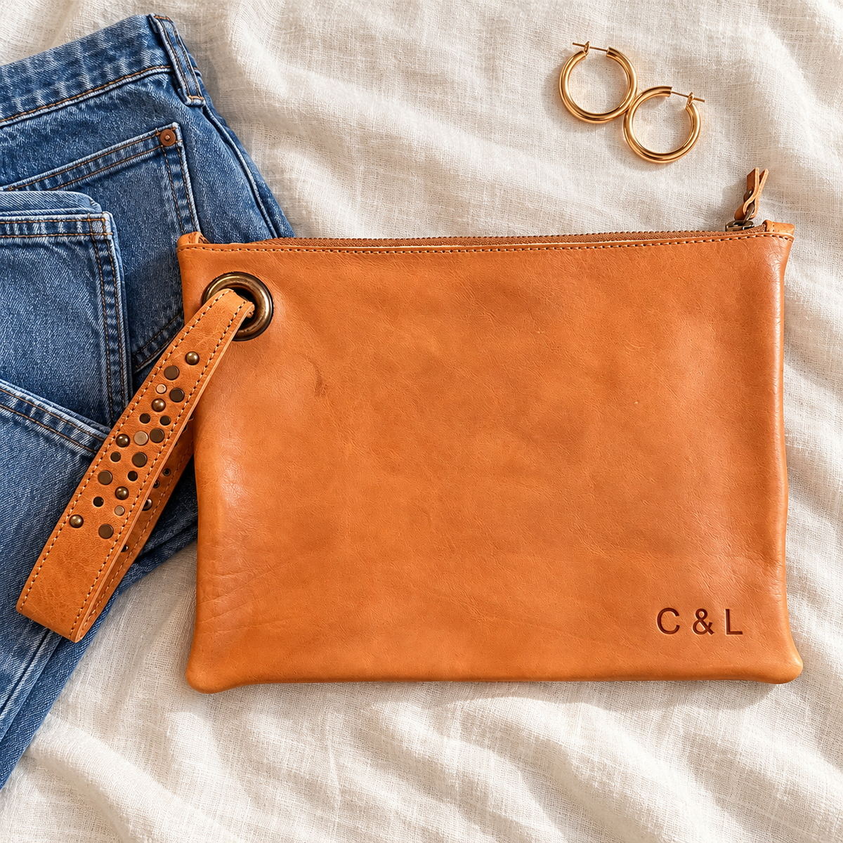 The Saddle House Camel Wristlet | Western-Inspired Zip Clutch