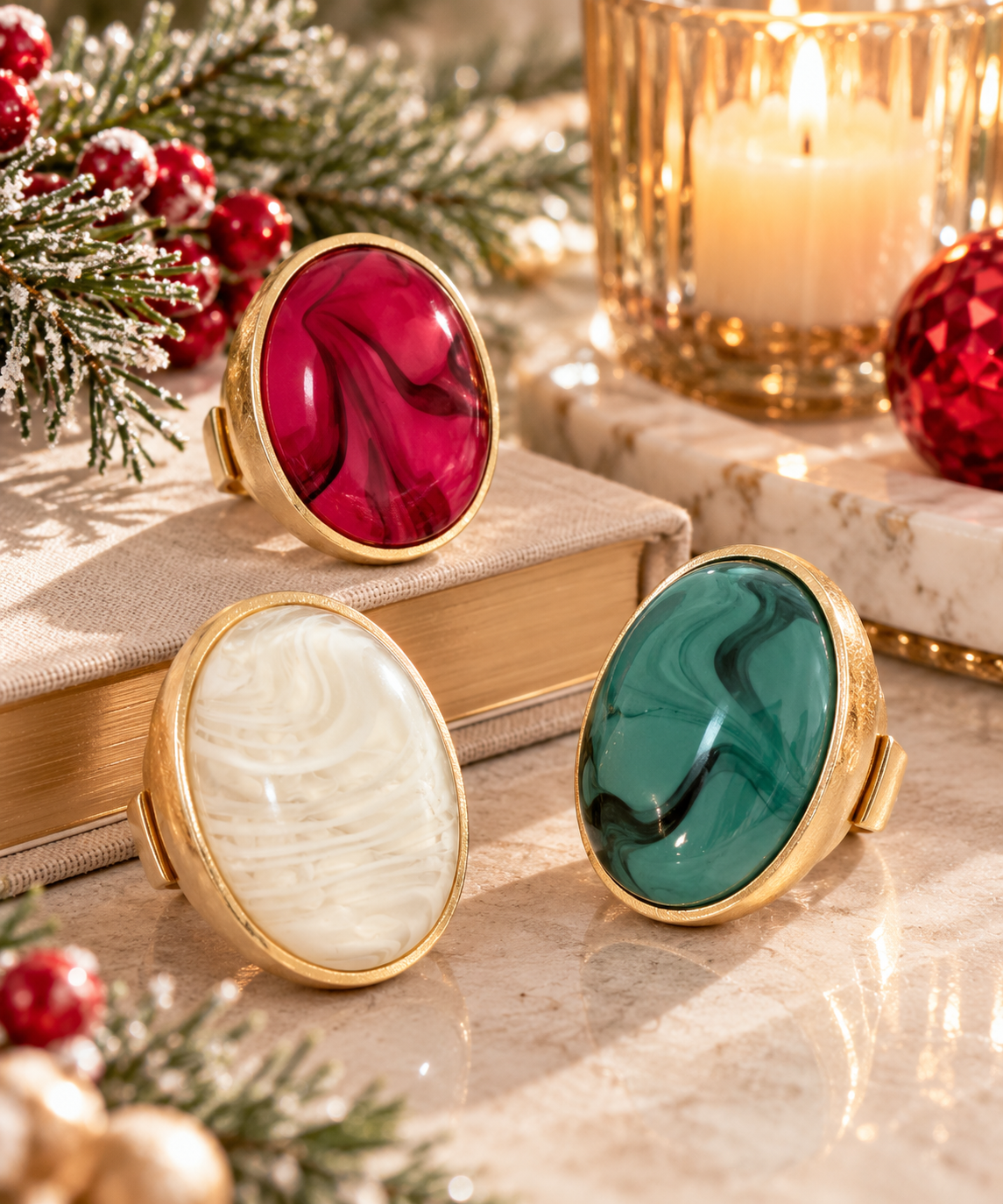 Marbled Oval Statement Stretch Ring — Gold-Tone