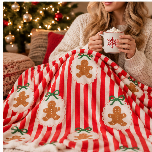 Striped Gingerbread Christmas Fleece Throw Blanket – 50" x 60"