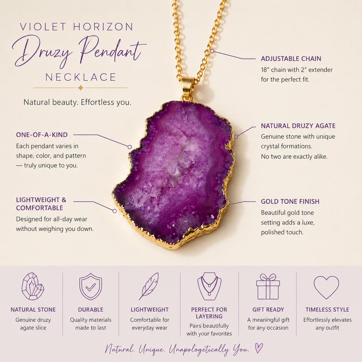 Violet Horizon Druzy Pendant Necklace