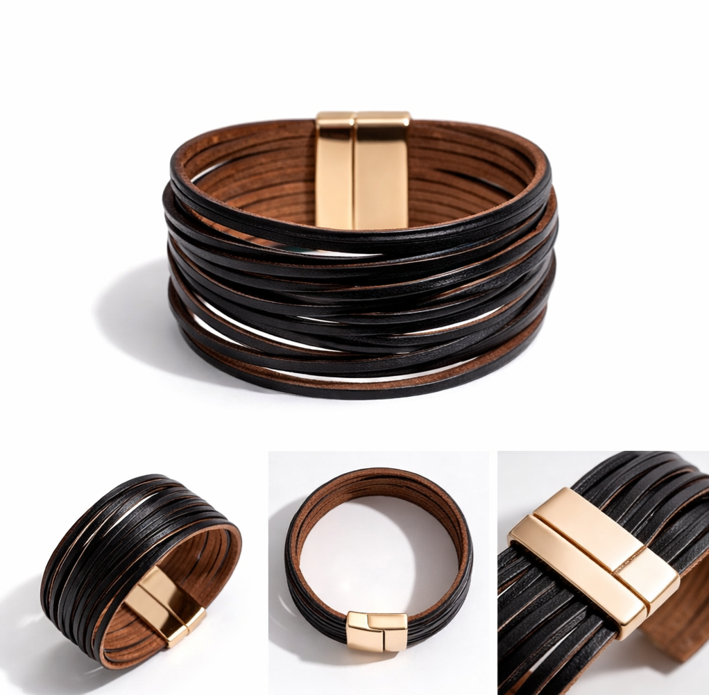 Midnight Mesa Layered Vegan Leather Cuff Bracelet