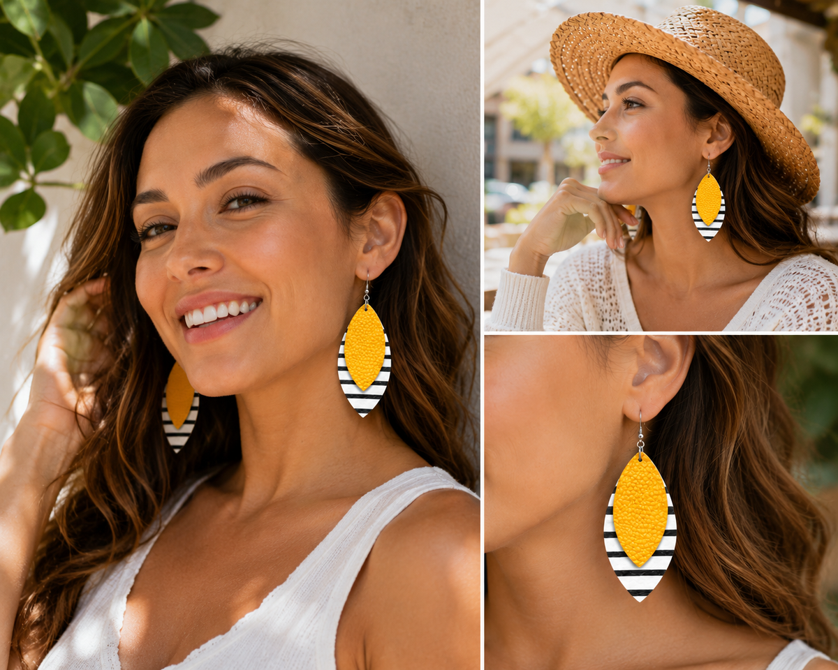 Golden Hour Stripes Layered Leather Earrings