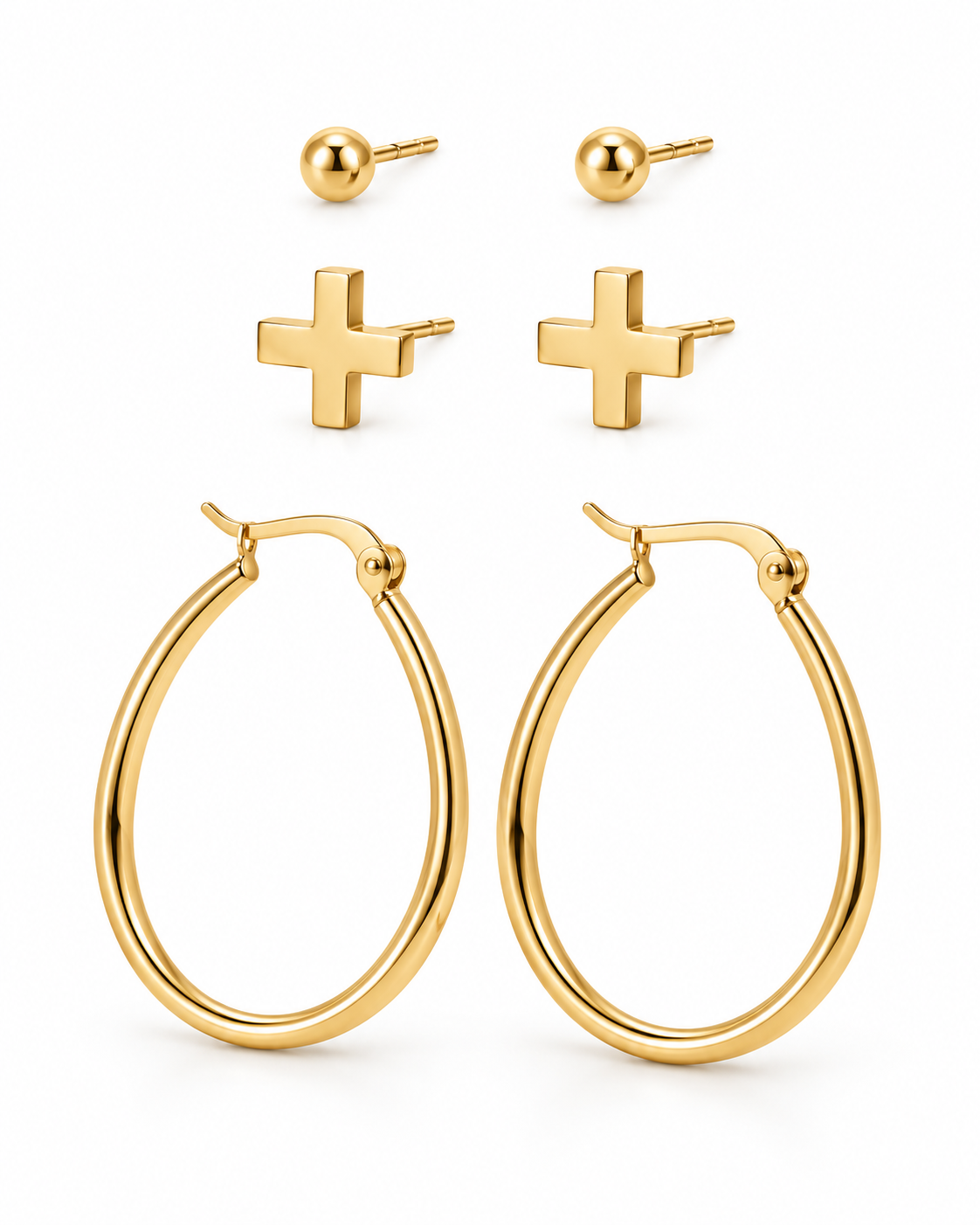 Everyday Edge Stainless Steel 3-Pair Earring Set