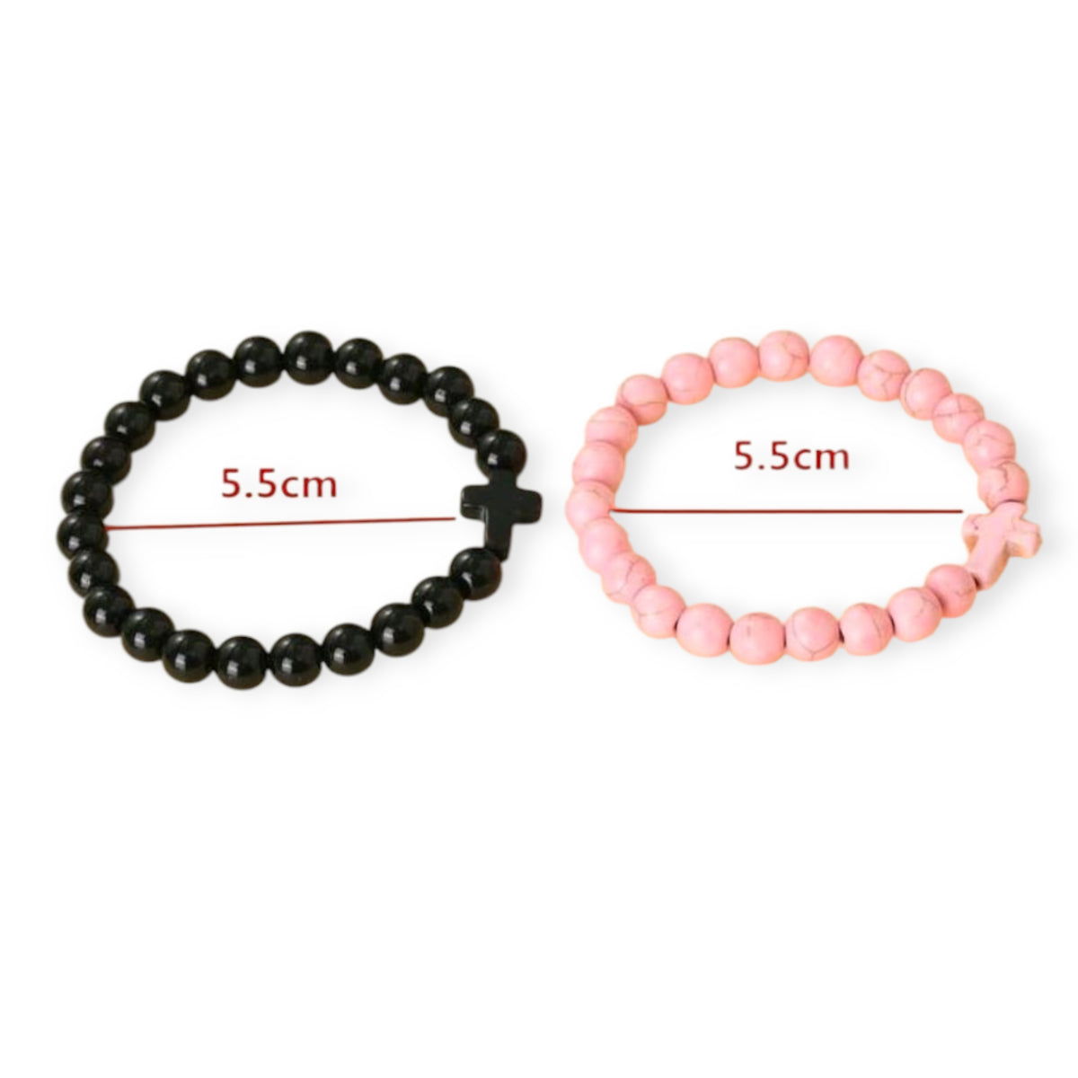 Crackled Stone Stretch Cross Bracelets in Pink or Black