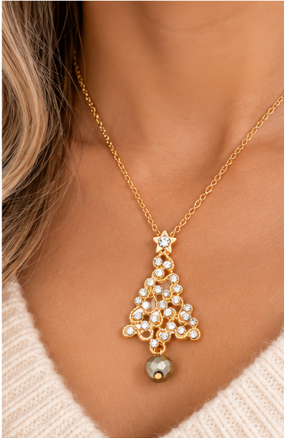 Crystal Christmas Tree Necklace & Snowflake Earring Set | Holiday Jewelry