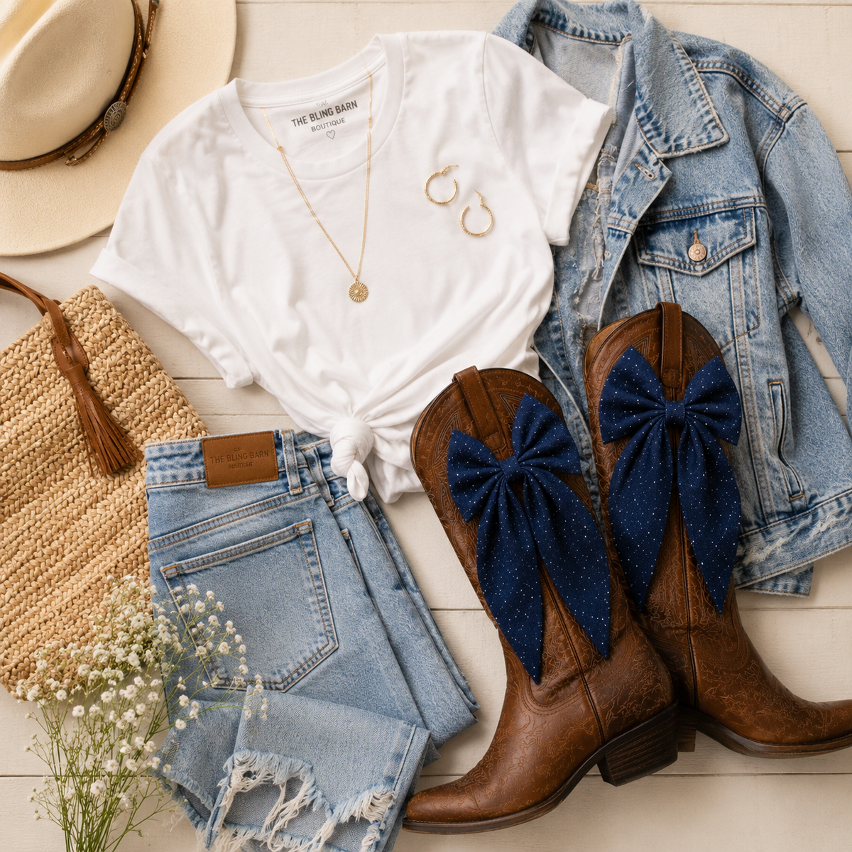 Denim Sky Boot Bows - Set of 2