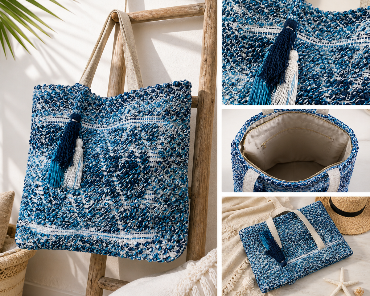 Coastal Mosaic Beach Tote – Oversized Textured Carryall