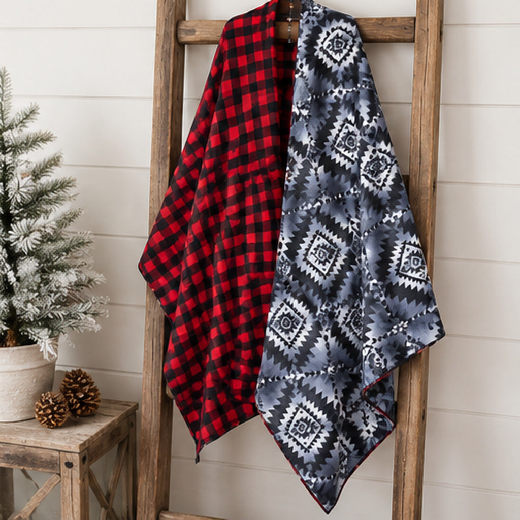 Red Buffalo Plaid & Southwestern Reversible Shawl | One Size