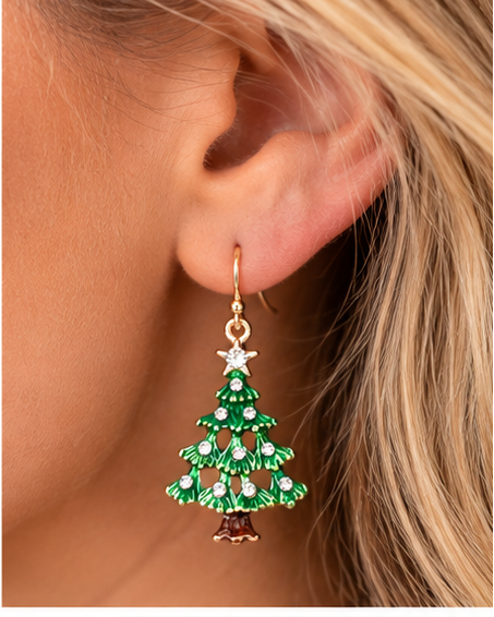 Sparkling Christmas Tree Dangle Earrings | Gold & Silver
