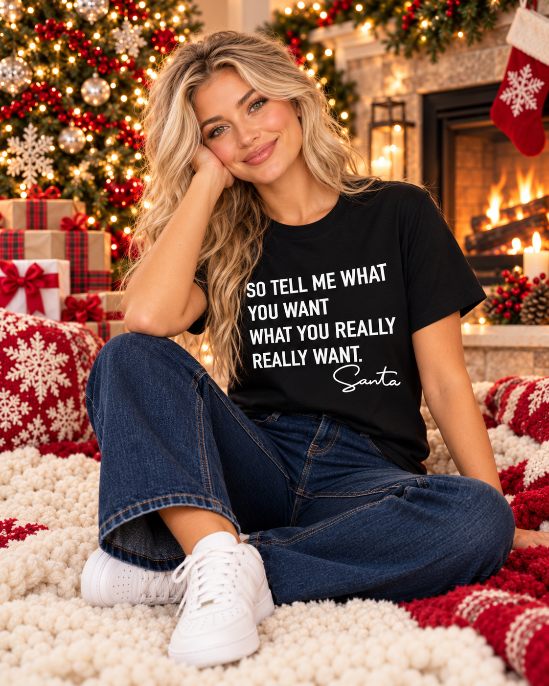 Tell Me What You Want Santa Christmas Graphic Tee