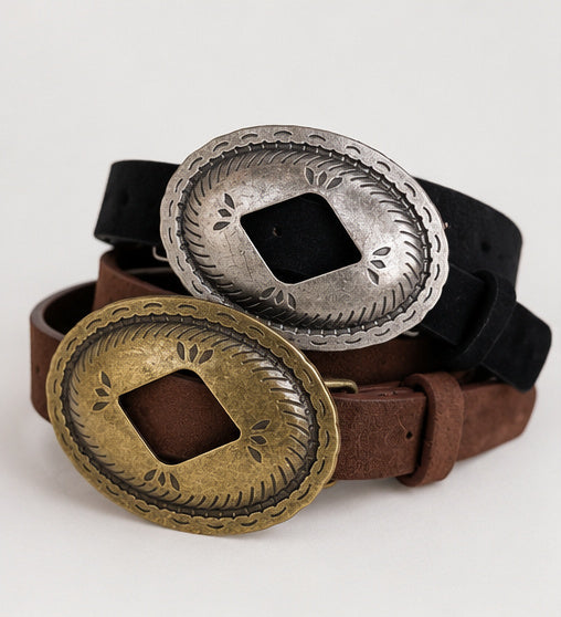 Vintage Western Oval Concho Belt | Antique Metal Cowboy Style