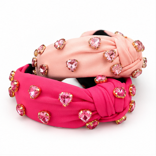 Giddy Up Glam Heart Crystal Top Knot Headband – Blush Pink & Hot Pink
