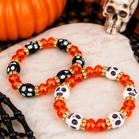 Adult Stretch Skull & Crystal Halloween Bracelets