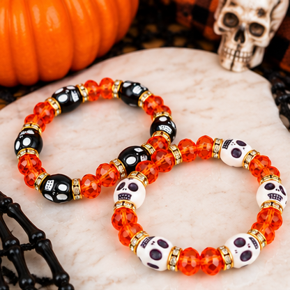 Adult Stretch Skull & Crystal Halloween Bracelets