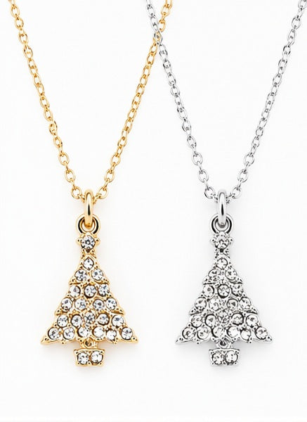 Rhinestone Embellished Christmas Tree Pendant Necklace