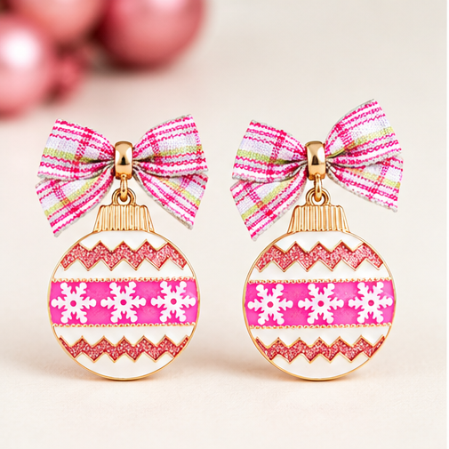 Merry Little Sparkle Christmas Ornament Bow Earrings