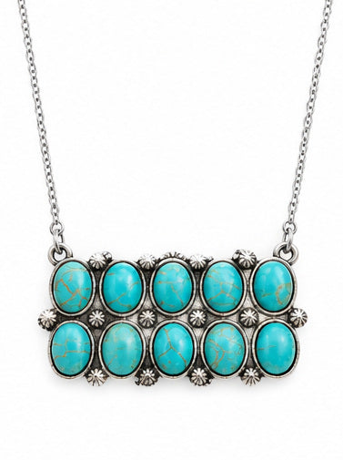 Western Rectangle Faux Turquoise Statement Necklace