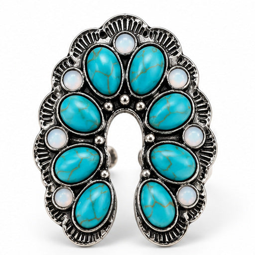 Western Squash Blossom Adjustable Ring | Faux Turquoise & Opal
