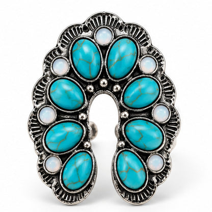 Western Squash Blossom Adjustable Ring | Faux Turquoise & Opal
