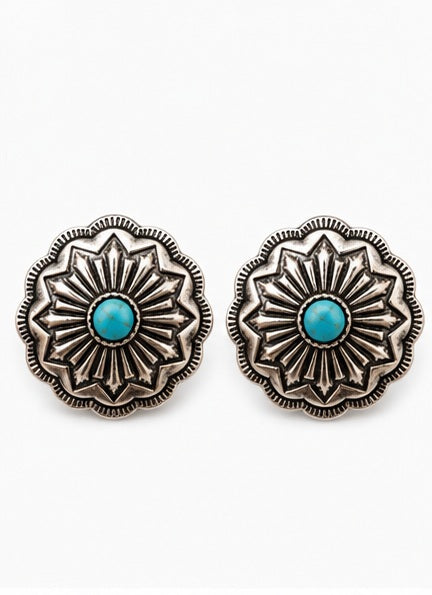 Western Faux Turquoise Concho Stud Earrings