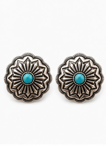 Western Faux Turquoise Concho Stud Earrings