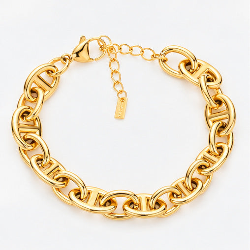 Golden Equestrian Link Bracelet | 18K Gold-Dipped Stainless Steel