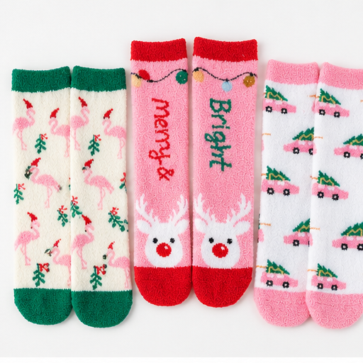 Merry and Bright Cozy Christmas Fuzzy Socks – 3-Pair Gift Set