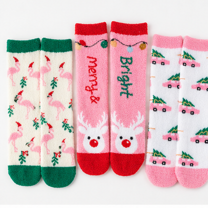 Merry and Bright Cozy Christmas Fuzzy Socks – 3-Pair Gift Set