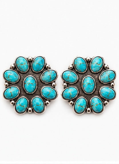 Western Faux Turquoise Cluster Statement Earrings