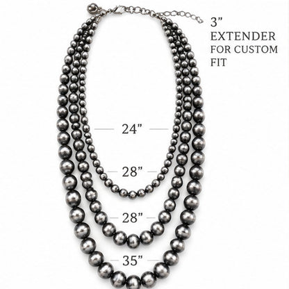 Western Triple-Strand Faux Navajo Pearl Necklace | Burnished Silver