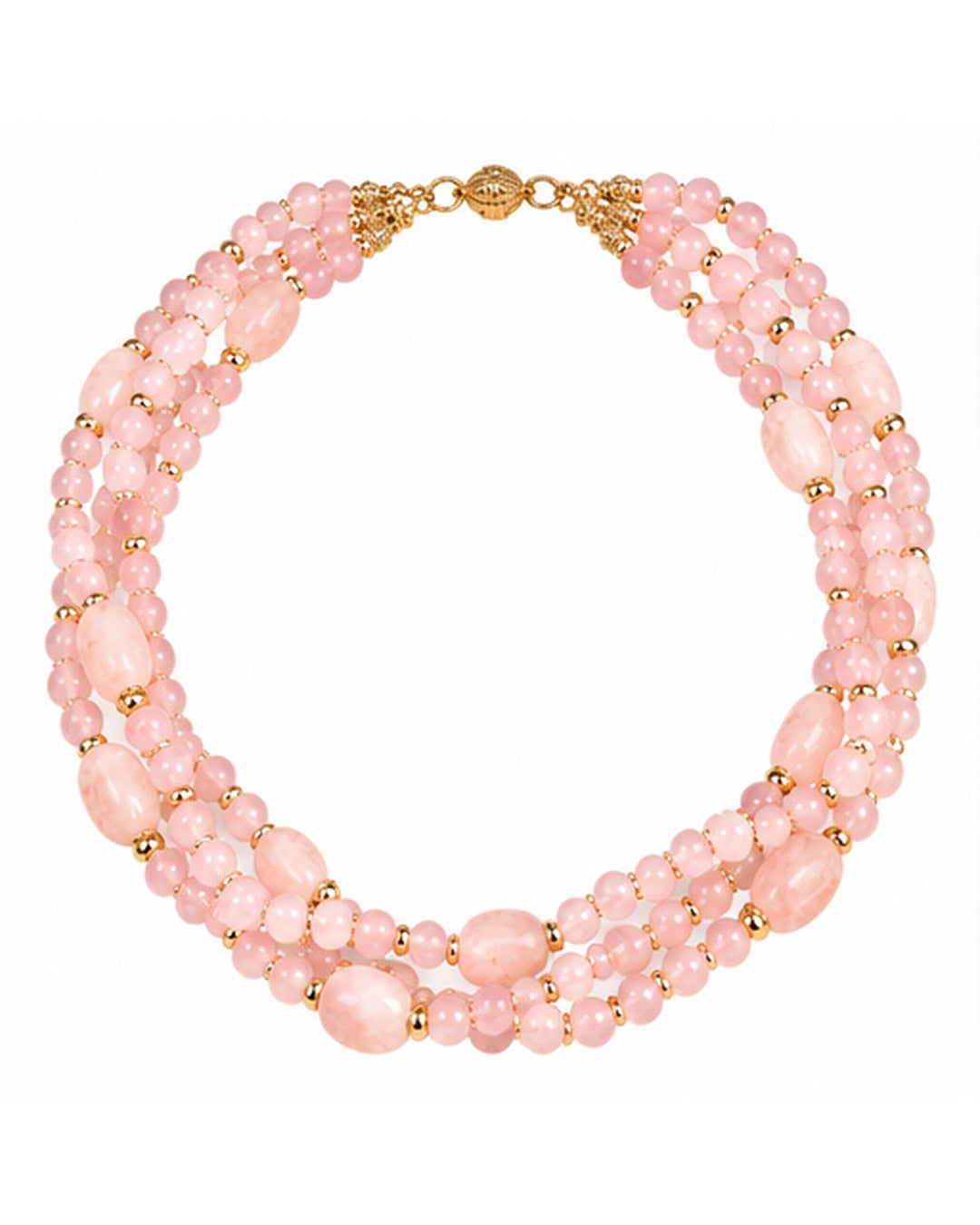 Rose Quartz Triple-Strand Natural Stone Necklace