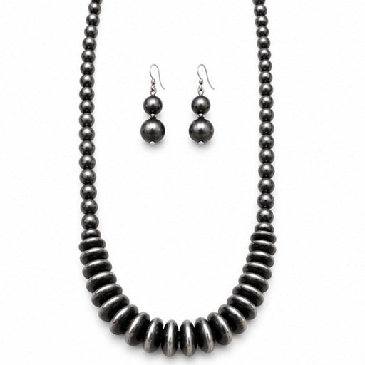 Western 48-Inch Faux Pearl Necklace & Earring Set | Burnished Silver