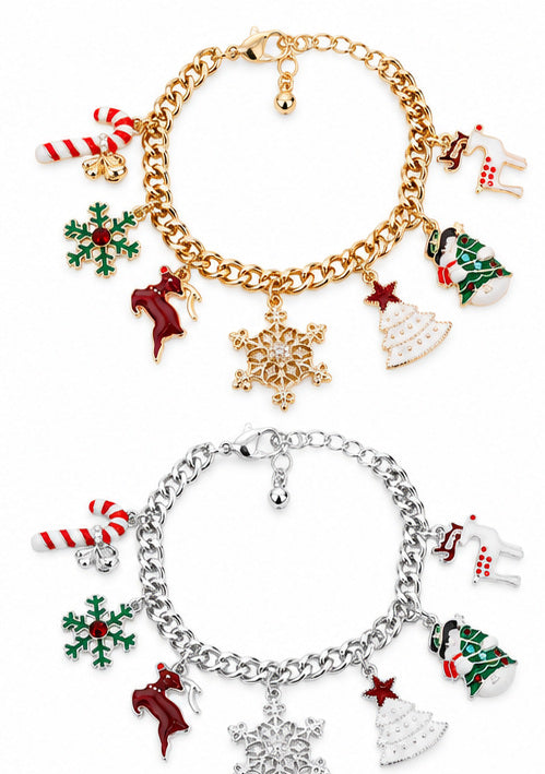 Merry & Bright Christmas Charm Bracelet | Gold or Silver