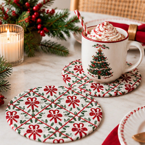 Vintage Christmas Quilted Mini Table Mats — Set of 2