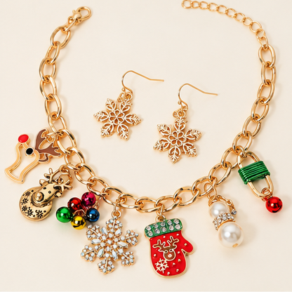 Christmas Charm Necklace &amp; Snowflake Earring Set
