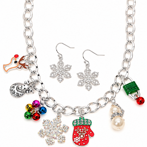 Christmas Charm Necklace &amp; Snowflake Earring Set