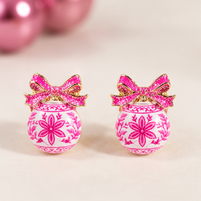 Pretty in Pink Christmas Ornament Stud Earrings