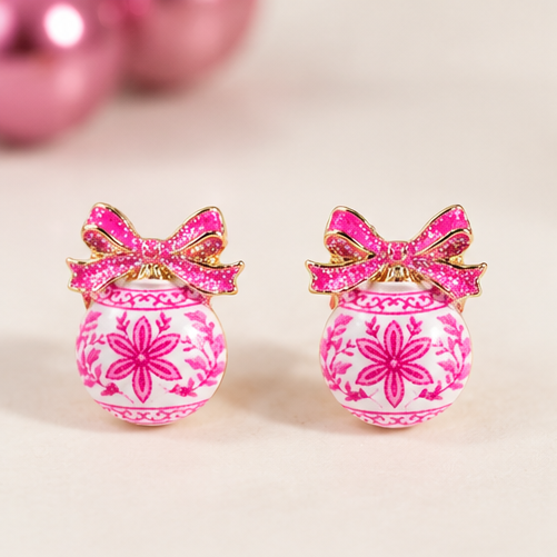 Pretty in Pink Christmas Ornament Stud Earrings